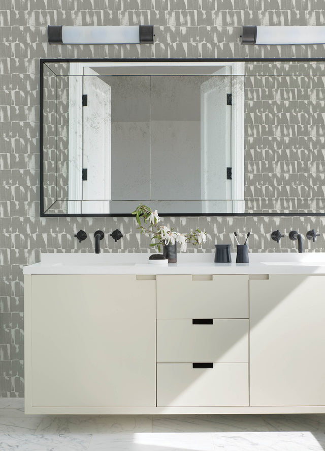 Bancroft Grey Artistic Stripe Wallpaper with Raised Ink Texture - Brewster 4122-27022