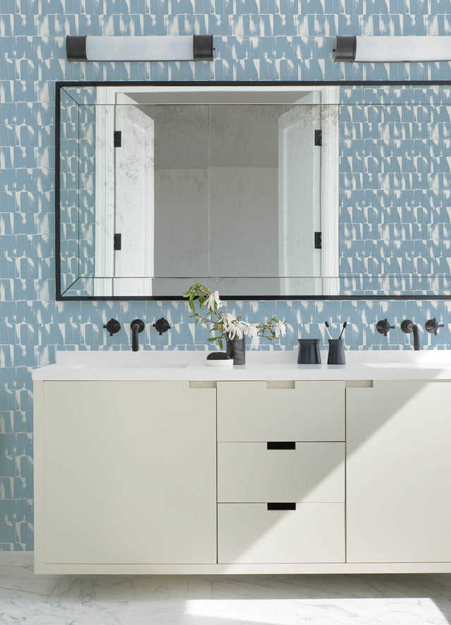 Bancroft Blue Artistic Stripe Wallpaper with Abstract Whimsical Pattern - A?Street Prints 4122-27025