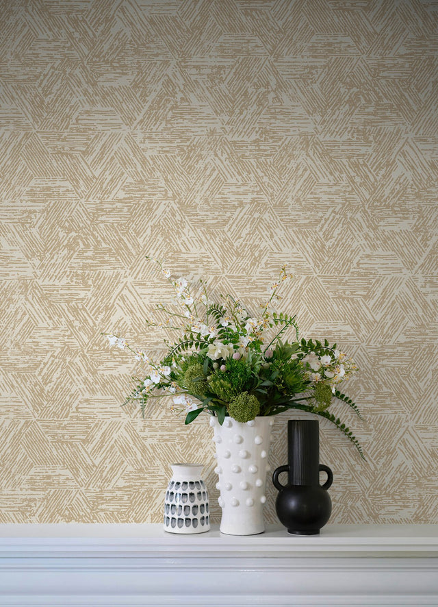 Retreat Light Brown Quilted Geometric Wallpaper with Modern Abstract Pattern - Brewster 4122-27033