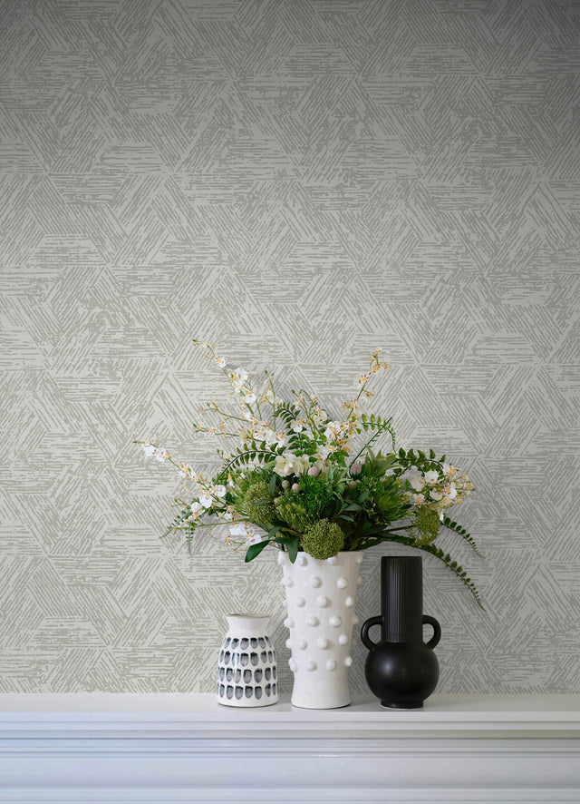 Retreat Grey Quilted Geometric Wallpaper with Textured Abstract Triangular Motif - A-Street Prints 4122-27034