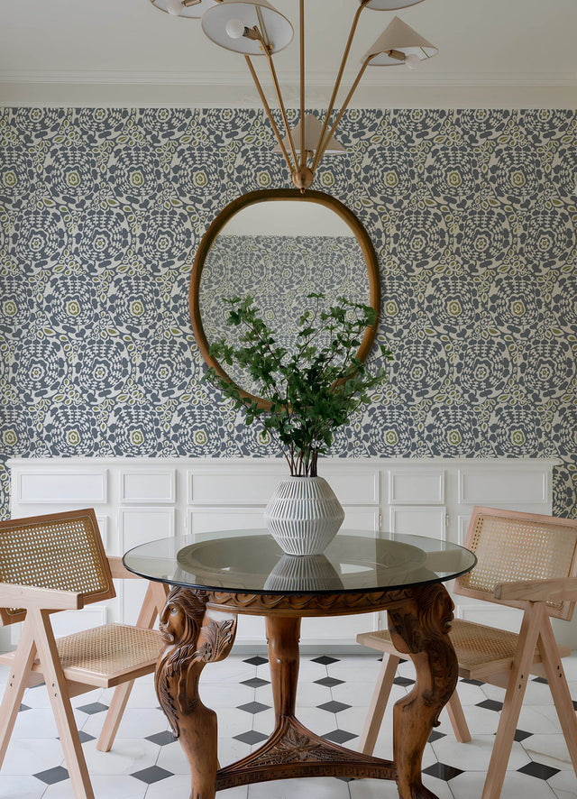 Divine Slate Abstract Medallion Wallpaper with Modern Abstract Medallion Pattern - A-Street Prints 4122-27037
