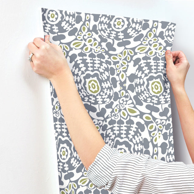 Divine Slate Abstract Medallion Wallpaper with Modern Abstract Medallion Pattern - A-Street Prints 4122-27037
