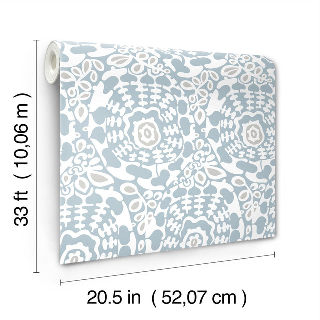 Divine Light Blue Abstract Medallion Wallpaper with Modern Abstract Medallion Pattern - A-Street Prints 4122-27039