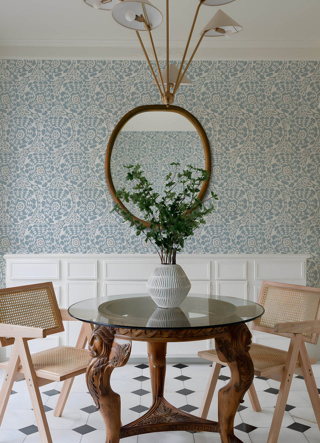 Divine Light Blue Abstract Medallion Wallpaper with Modern Abstract Medallion Pattern - A-Street Prints 4122-27039