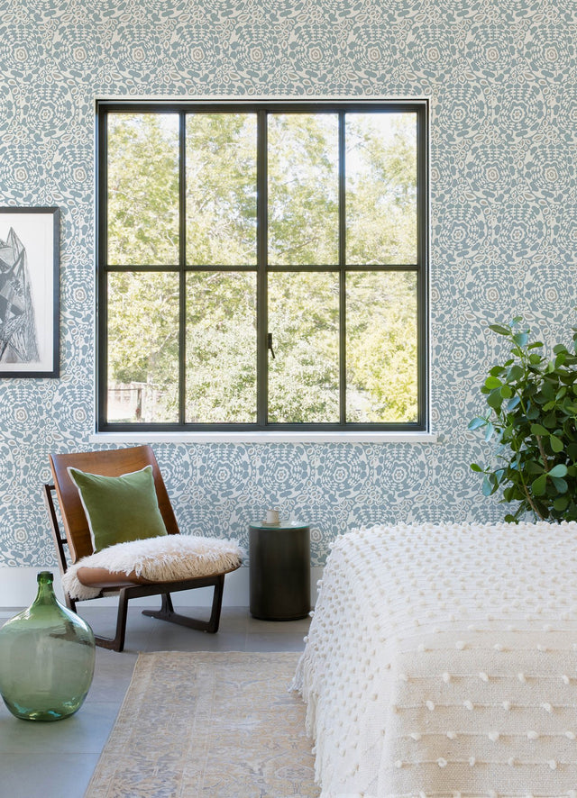 Divine Light Blue Abstract Medallion Wallpaper with Modern Abstract Medallion Pattern - A-Street Prints 4122-27039