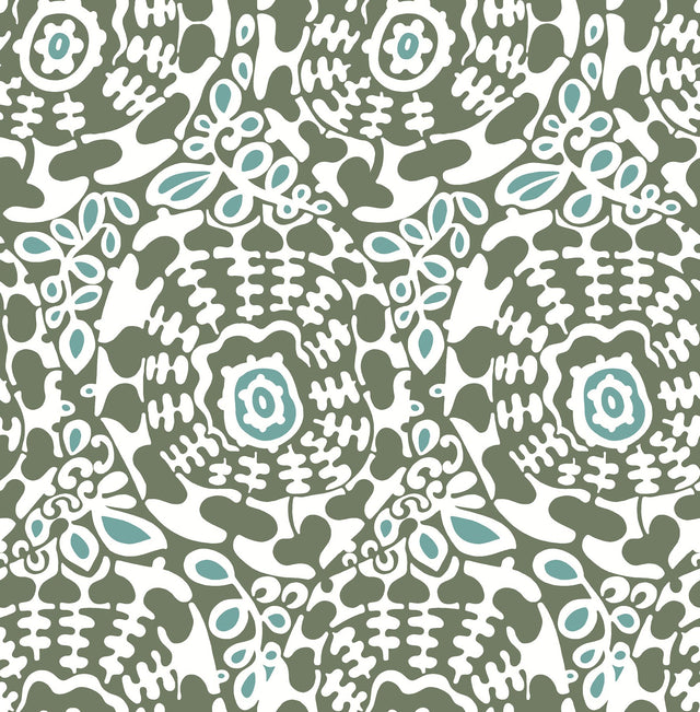 Divine Green Abstract Medallion Wallpaper with Modern Abstract Medallion Pattern - A-Street Prints 4122-27040