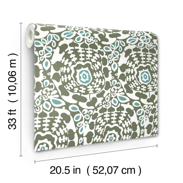 Divine Green Abstract Medallion Wallpaper with Modern Abstract Medallion Pattern - A-Street Prints 4122-27040