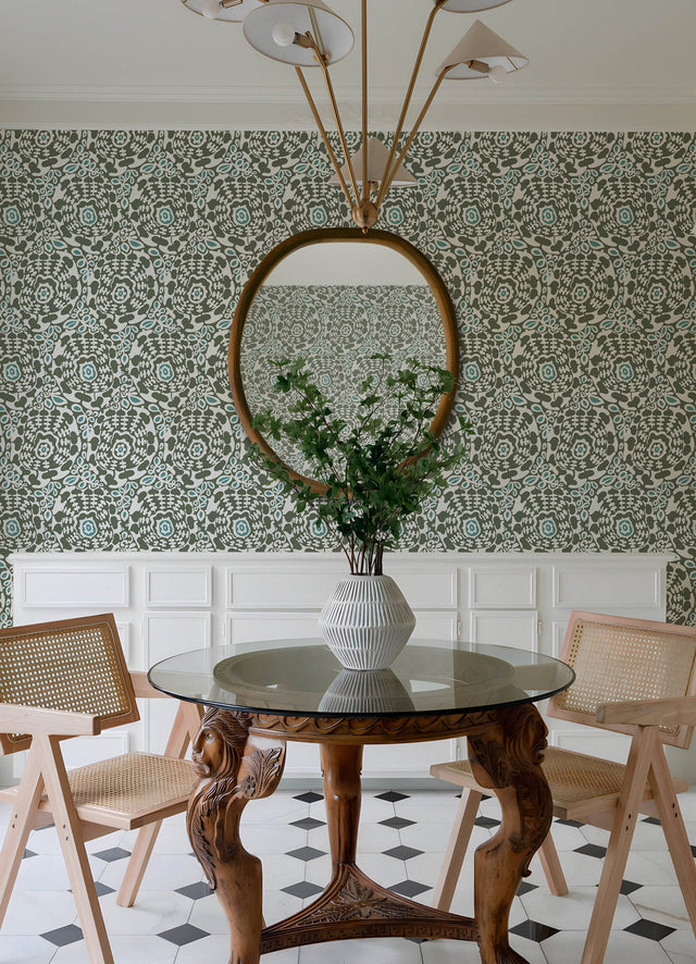 Divine Green Abstract Medallion Wallpaper with Modern Abstract Medallion Pattern - A-Street Prints 4122-27040
