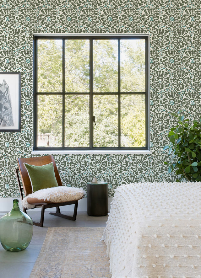 Divine Green Abstract Medallion Wallpaper with Modern Abstract Medallion Pattern - A-Street Prints 4122-27040