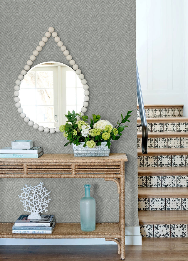 Glynn Sterling Chevron Wallpaper with Textured Raised Ink Chevron Pattern - A-Street Prints 4122-27042