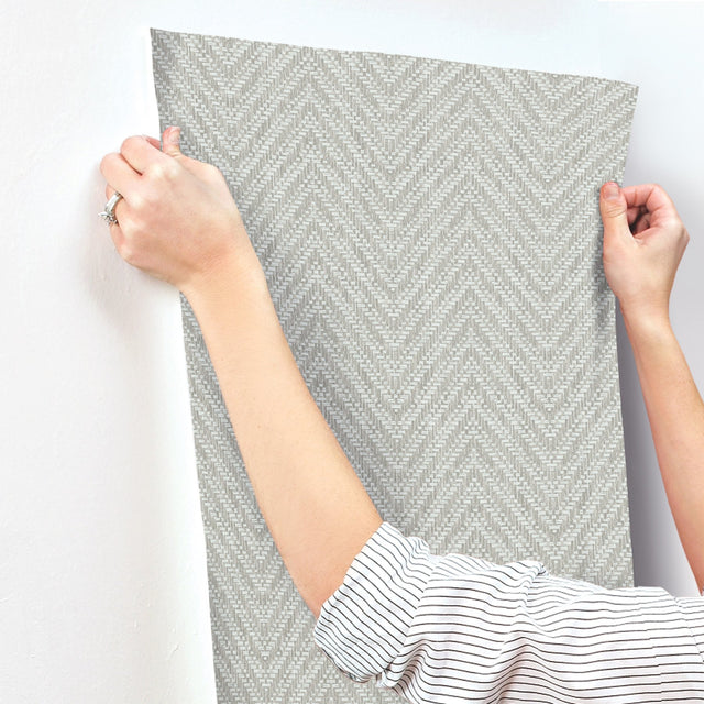 Glynn Sterling Chevron Wallpaper with Textured Raised Ink Chevron Pattern - A-Street Prints 4122-27042