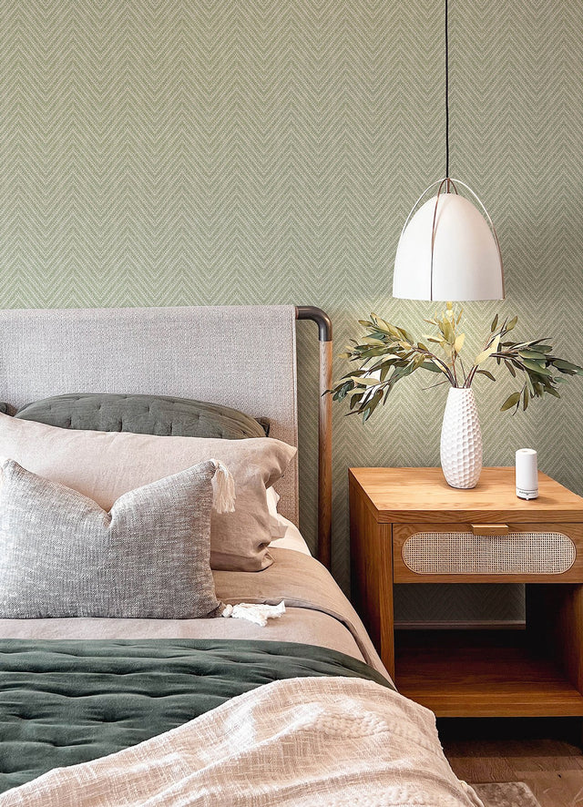 Glynn Green Chevron Wallpaper with Textured Raised Ink Modern Graphics - A?Street Prints 4122-27043