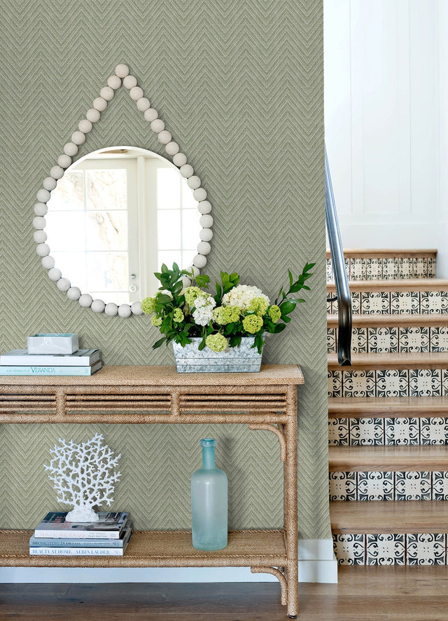 Glynn Green Chevron Wallpaper with Textured Raised Ink Modern Graphics - A?Street Prints 4122-27043