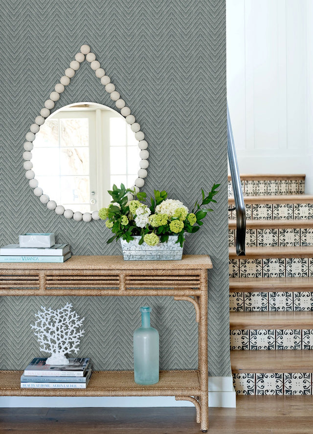 Glynn Denim Chevron Wallpaper with Raised Ink Modern Graphic Chevron - A-Street Prints 4122-27044