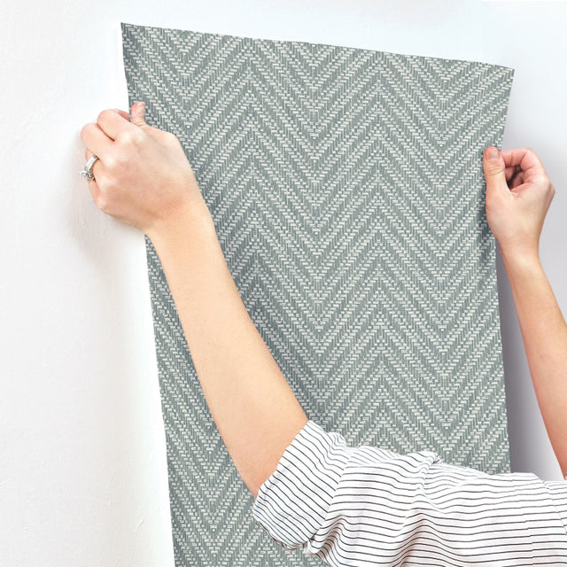 Glynn Denim Chevron Wallpaper with Raised Ink Modern Graphic Chevron - A-Street Prints 4122-27044