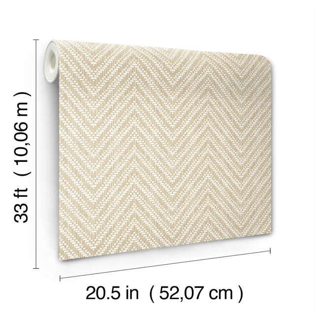 Glynn Wheat Chevron Wallpaper with Raised Ink Textured Modern Graphic Pattern - A-Street Prints 4122-27045