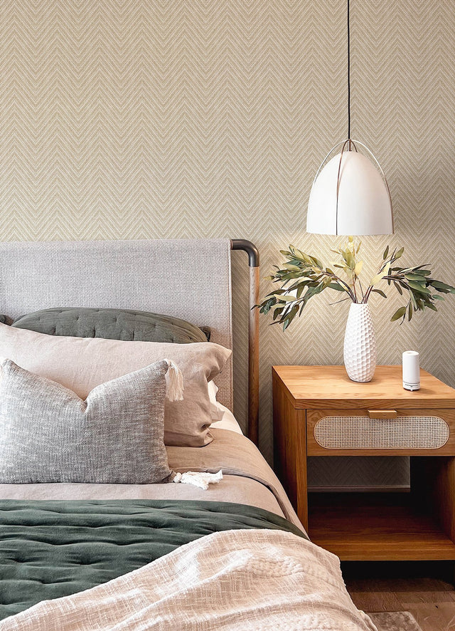 Glynn Wheat Chevron Wallpaper with Raised Ink Textured Modern Graphic Pattern - A-Street Prints 4122-27045