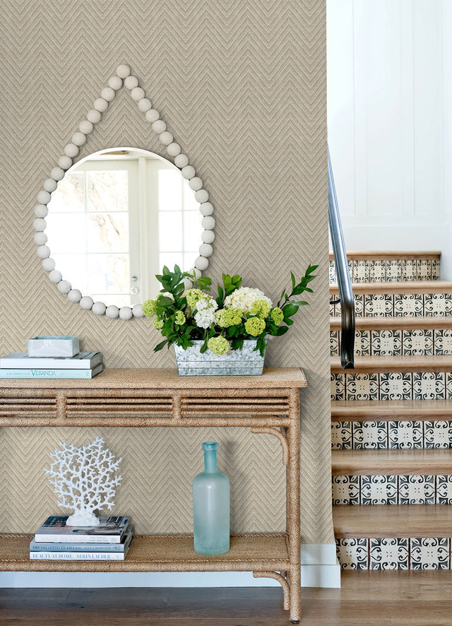 Glynn Wheat Chevron Wallpaper with Raised Ink Textured Modern Graphic Pattern - A-Street Prints 4122-27045
