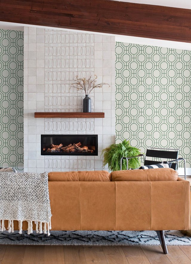 Manor Green Geometric Trellis Wallpaper with Modern Graphics Trellis Pattern - A-Street Prints 4122-27047