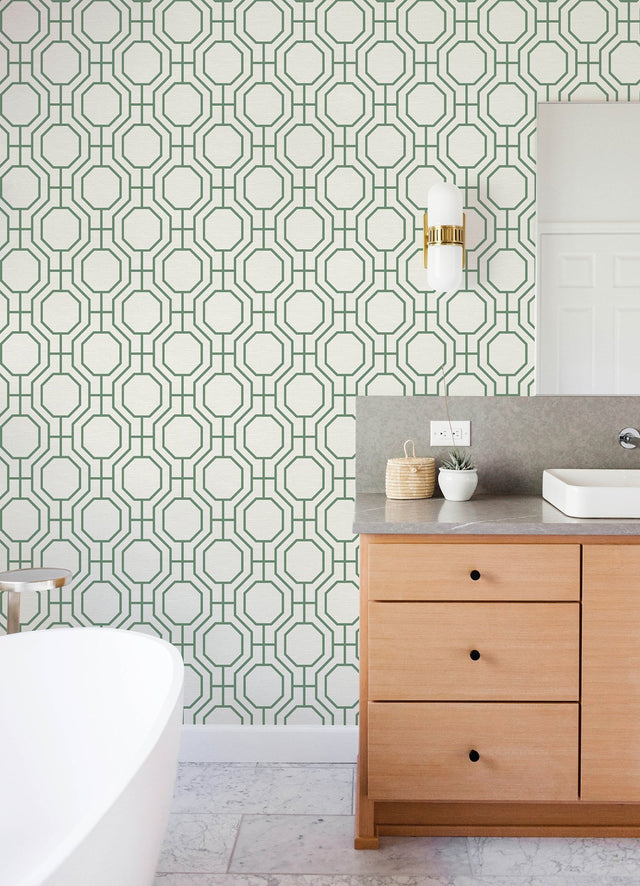 Manor Green Geometric Trellis Wallpaper with Modern Graphics Trellis Pattern - A-Street Prints 4122-27047