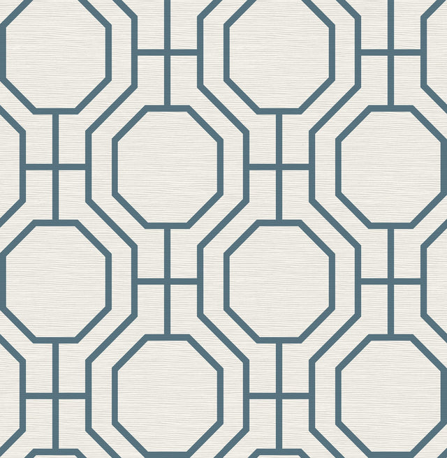 Manor Blue Geometric Trellis Wallpaper with Modern Octagonal Grid - A-Street Prints 4122-27048
