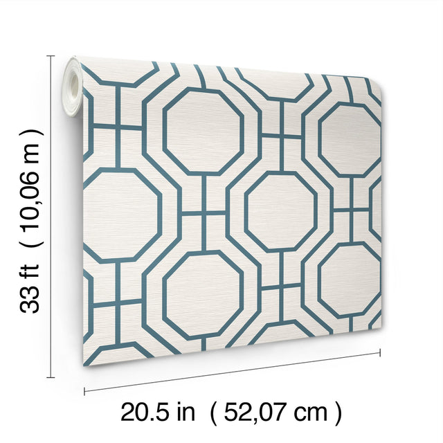 Manor Blue Geometric Trellis Wallpaper with Modern Octagonal Grid - A-Street Prints 4122-27048