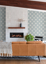Manor Blue Geometric Trellis Wallpaper with Modern Octagonal Grid - A-Street Prints 4122-27048