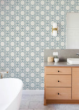 Manor Blue Geometric Trellis Wallpaper with Modern Octagonal Grid - A-Street Prints 4122-27048