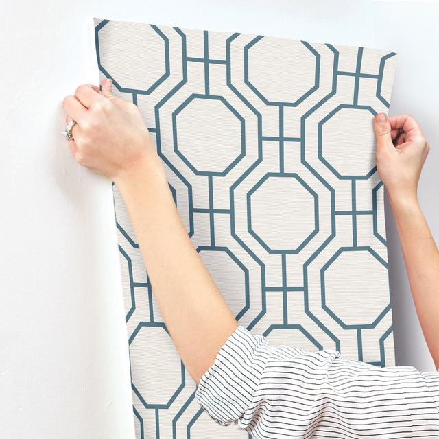 Manor Blue Geometric Trellis Wallpaper with Modern Octagonal Grid - A-Street Prints 4122-27048