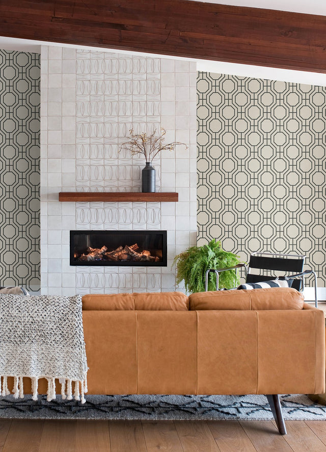 Manor Black Geometric Trellis Wallpaper with Modern Graphics Pattern - A-Street Prints 4122-27049
