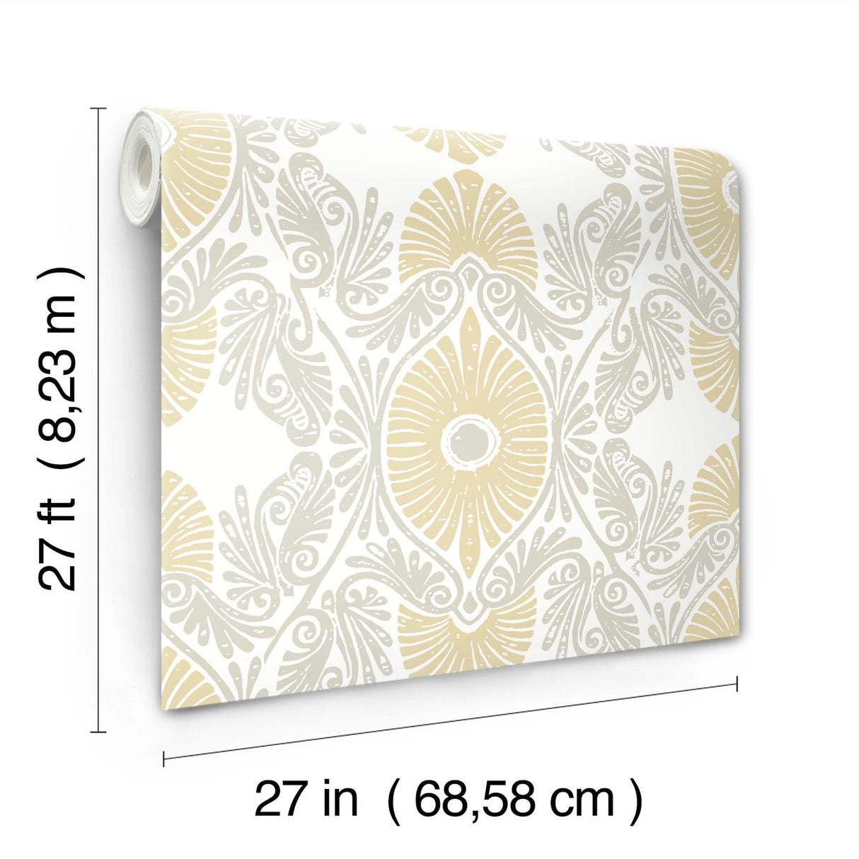 Villa Light Yellow Embellished Ogee Wallpaper with Bohemian Graphic Ogee Pattern - A-Street Prints 4122-72400