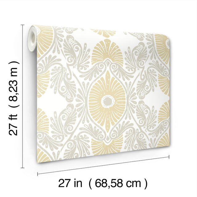 Villa Light Yellow Embellished Ogee Wallpaper with Bohemian Graphic Ogee Pattern - A-Street Prints 4122-72400