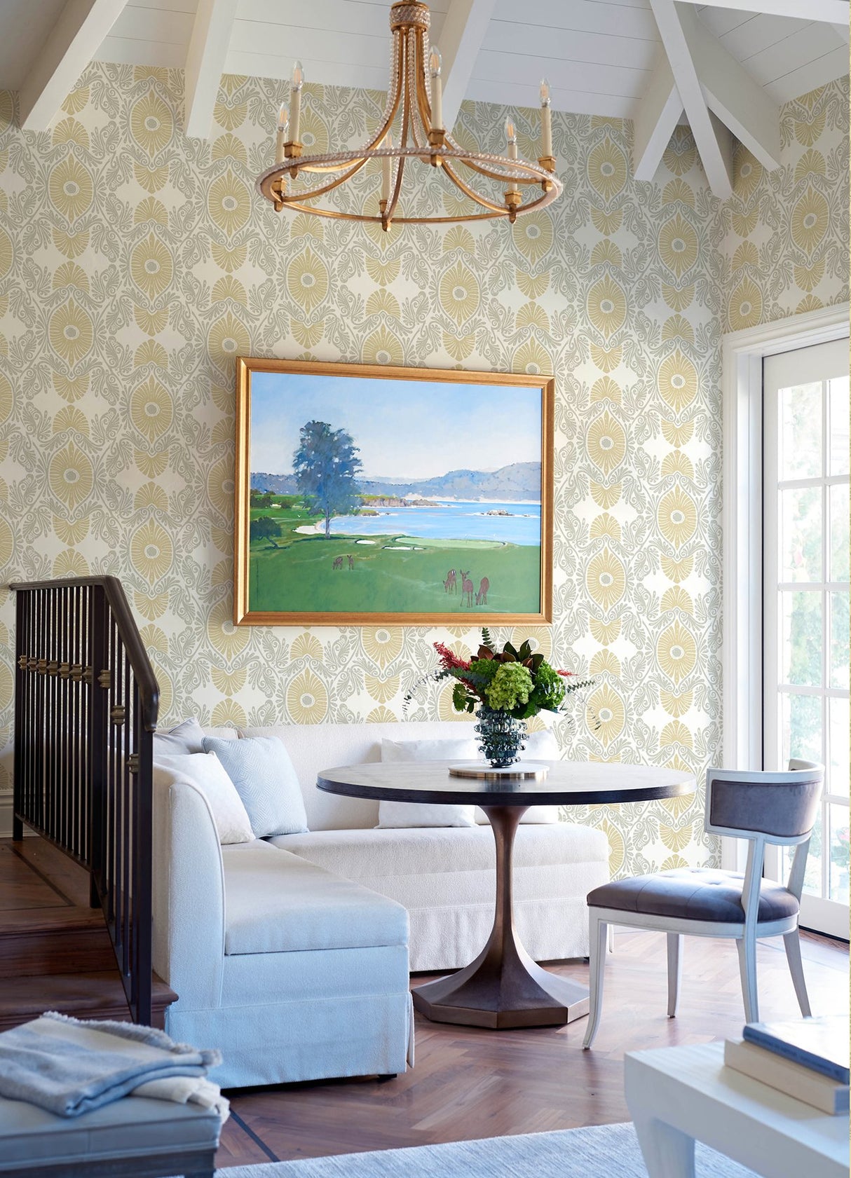Villa Light Yellow Embellished Ogee Wallpaper with Bohemian Graphic Ogee Pattern - A-Street Prints 4122-72400