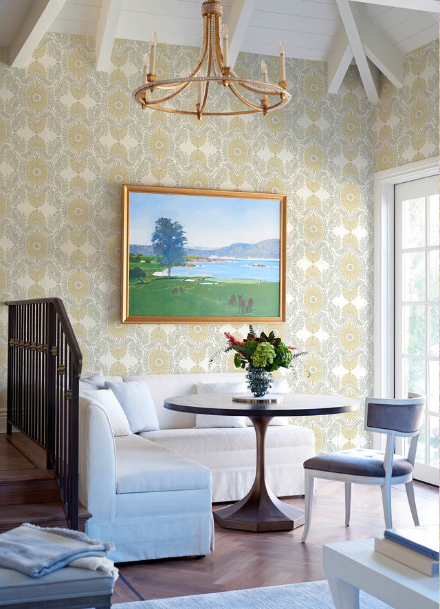 Villa Light Yellow Embellished Ogee Wallpaper with Bohemian Graphic Ogee Pattern - A-Street Prints 4122-72400