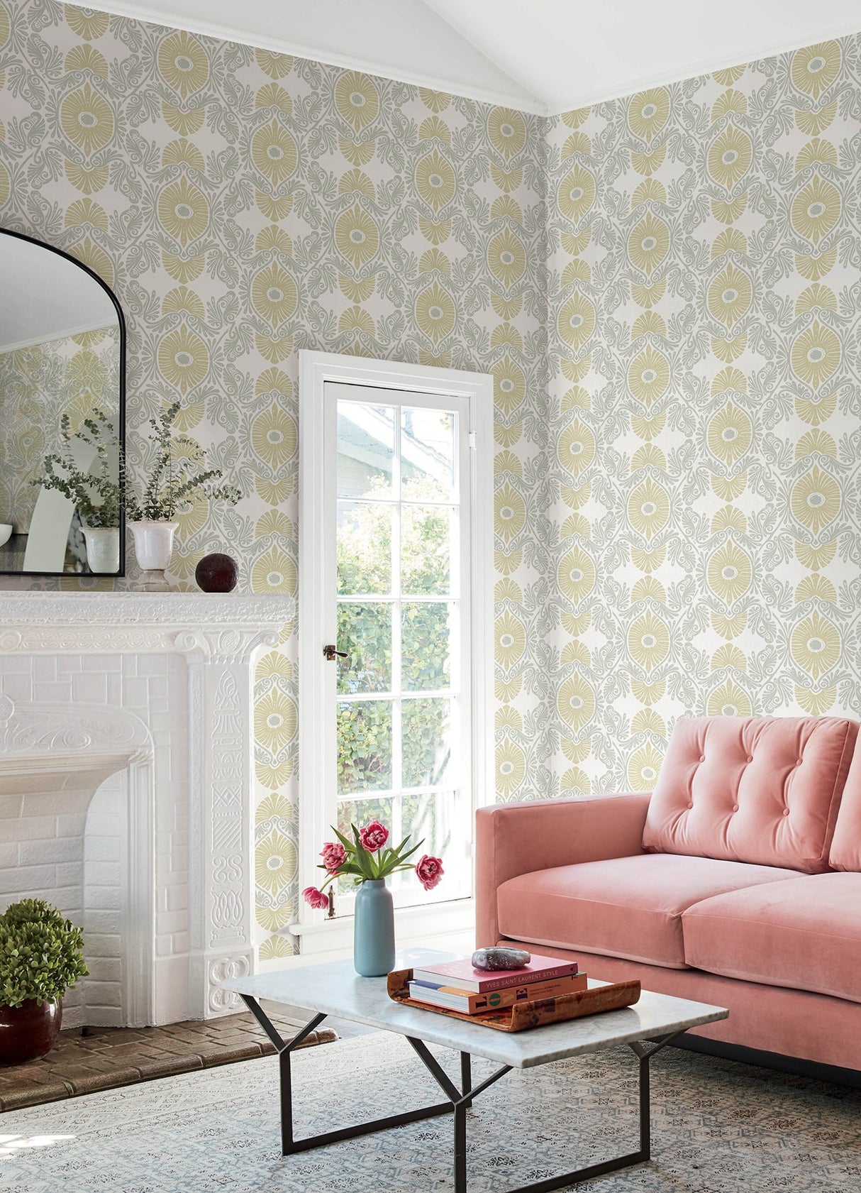Villa Light Yellow Embellished Ogee Wallpaper with Bohemian Graphic Ogee Pattern - A-Street Prints 4122-72400