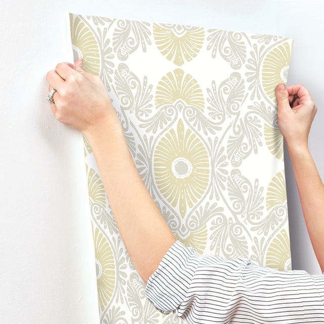 Villa Light Yellow Embellished Ogee Wallpaper with Bohemian Graphic Ogee Pattern - A-Street Prints 4122-72400