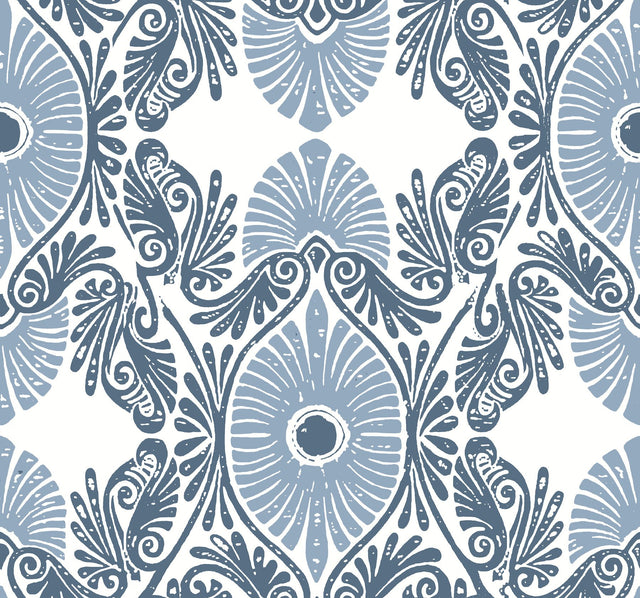 Villa Blue Embellished Ogee Wallpaper with Bohemian Ogee Pattern - A-Street Prints 4122-72401