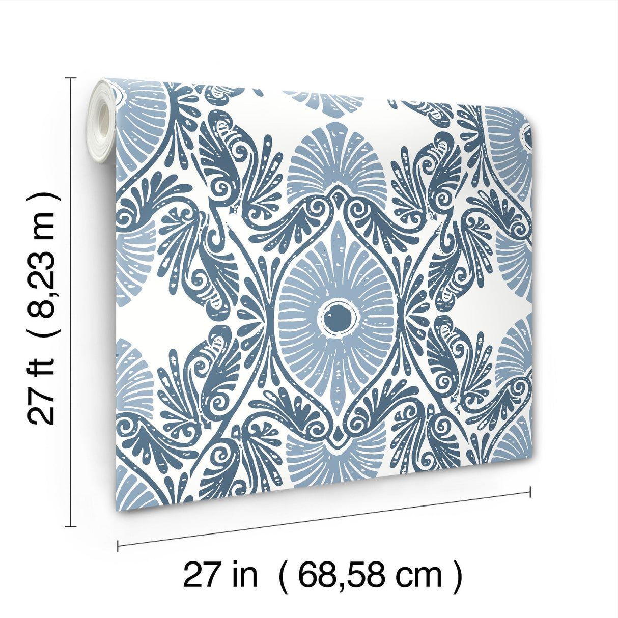 Villa Blue Embellished Ogee Wallpaper with Bohemian Ogee Pattern - A-Street Prints 4122-72401