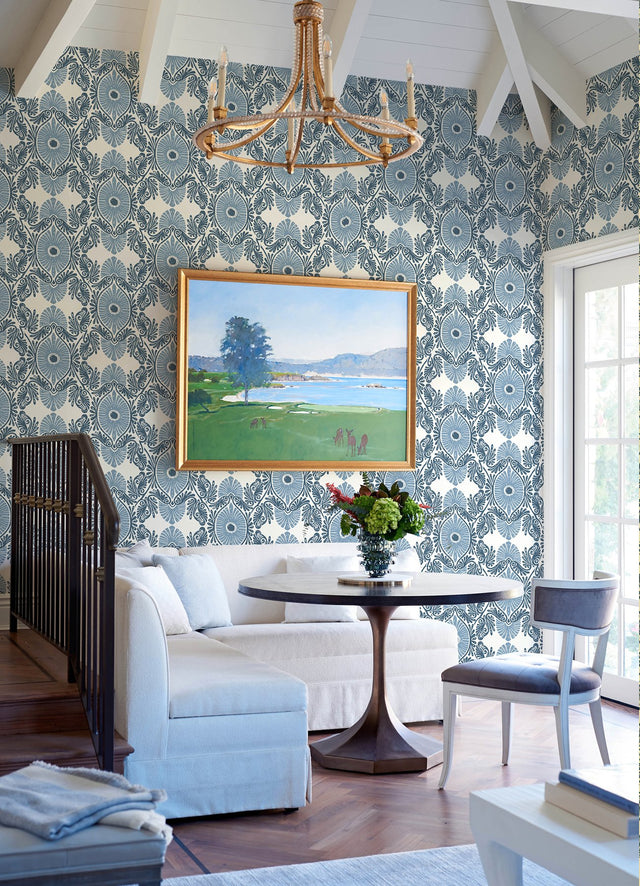 Villa Blue Embellished Ogee Wallpaper with Bohemian Ogee Pattern - A-Street Prints 4122-72401