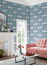 Villa Blue Embellished Ogee Wallpaper with Bohemian Ogee Pattern - A-Street Prints 4122-72401