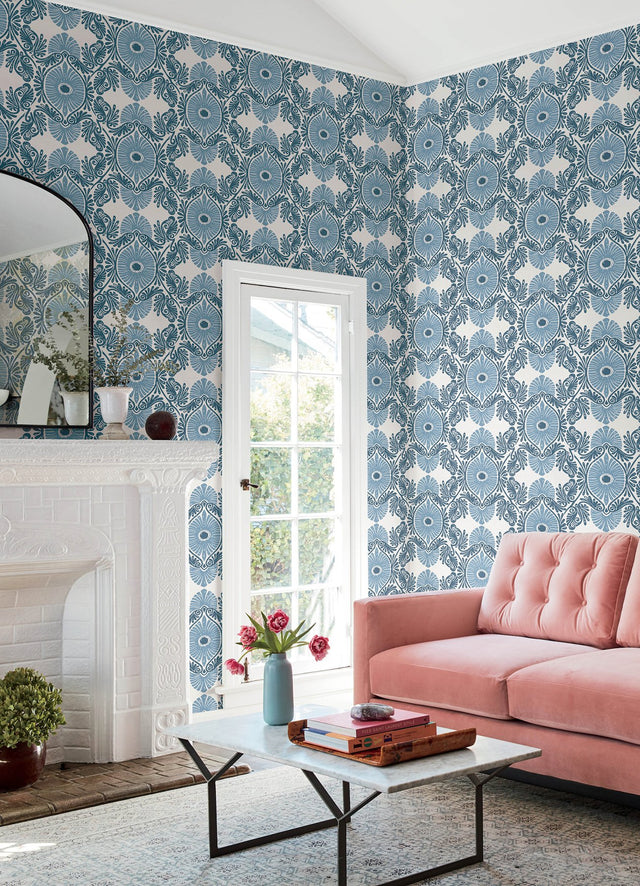 Villa Blue Embellished Ogee Wallpaper with Bohemian Ogee Pattern - A-Street Prints 4122-72401
