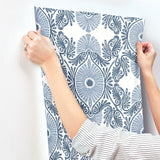 Villa Blue Embellished Ogee Wallpaper with Bohemian Ogee Pattern - A-Street Prints 4122-72401