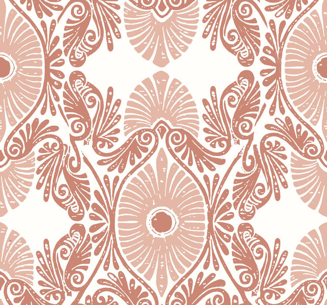 Villa Raspberry Embellished Ogee Wallpaper with Bohemian Graphics Ogee Pattern - A-Street Prints 4122-72403
