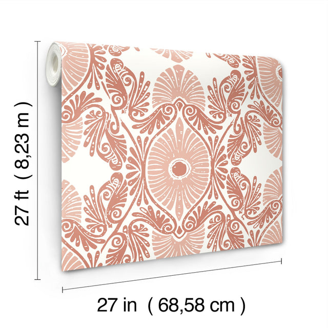 Villa Raspberry Embellished Ogee Wallpaper with Bohemian Graphics Ogee Pattern - A-Street Prints 4122-72403