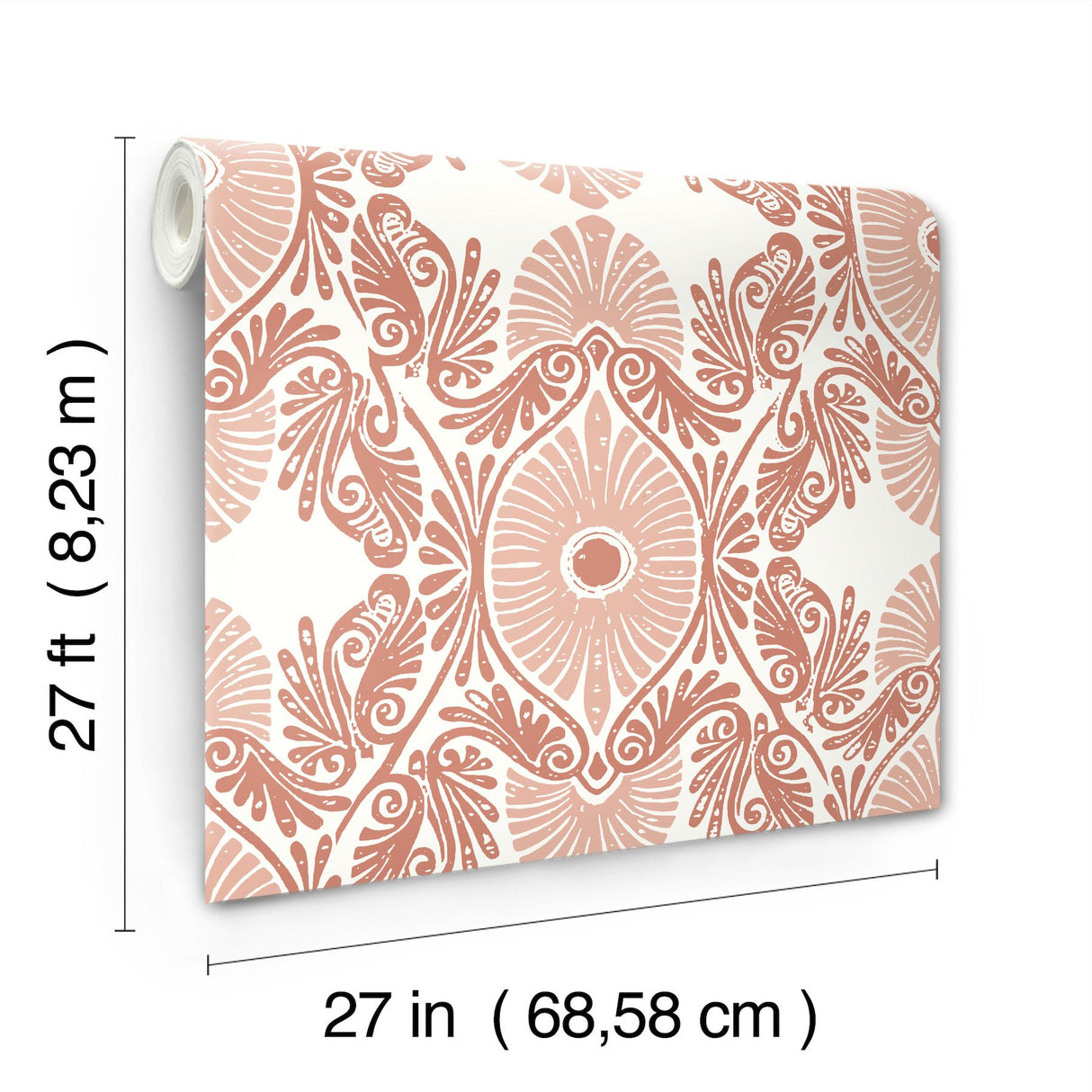 Villa Raspberry Embellished Ogee Wallpaper with Bohemian Graphics Ogee Pattern - A-Street Prints 4122-72403