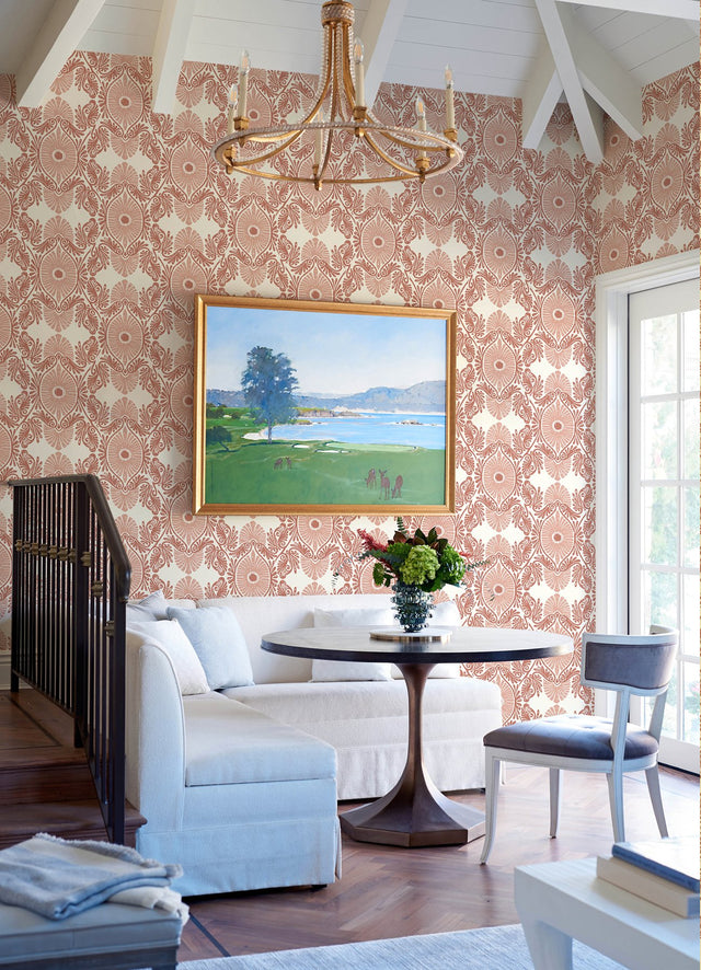 Villa Raspberry Embellished Ogee Wallpaper with Bohemian Graphics Ogee Pattern - A-Street Prints 4122-72403