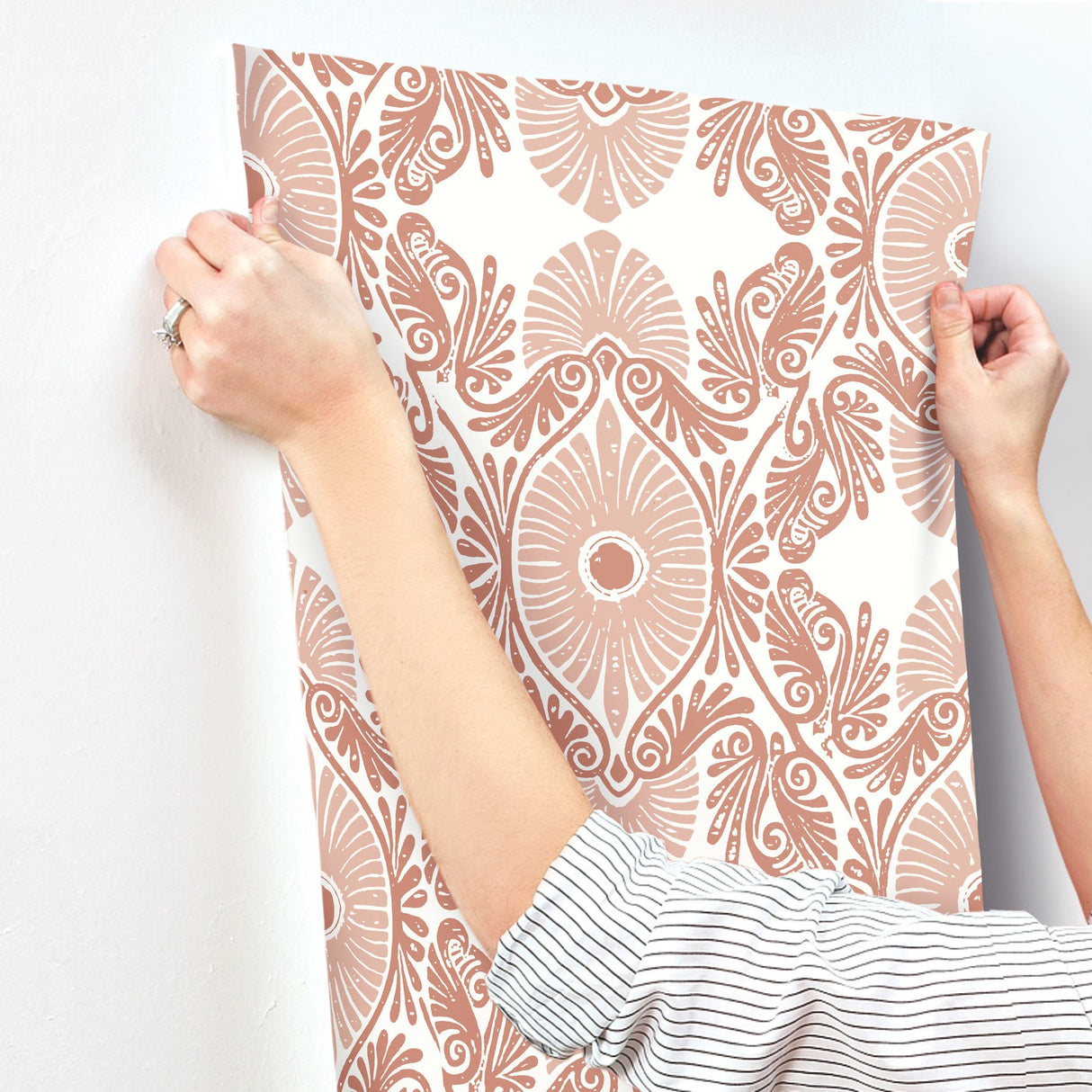 Villa Raspberry Embellished Ogee Wallpaper with Bohemian Graphics Ogee Pattern - A-Street Prints 4122-72403
