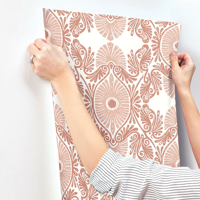 Villa Raspberry Embellished Ogee Wallpaper with Bohemian Graphics Ogee Pattern - A-Street Prints 4122-72403