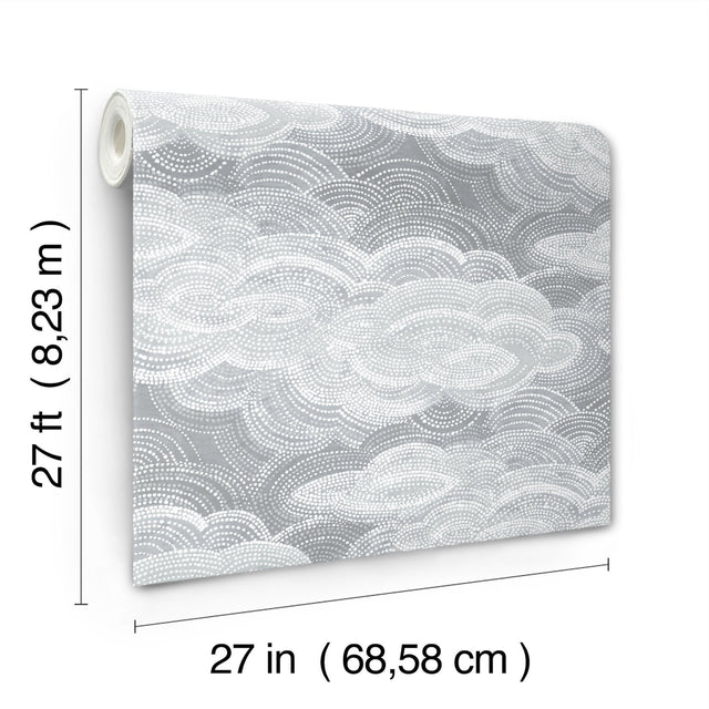 Vision Slate Stipple Clouds Blue Non Woven Wallpaper with Bohemian Graphics Pattern - A-Street Prints 4122-72404