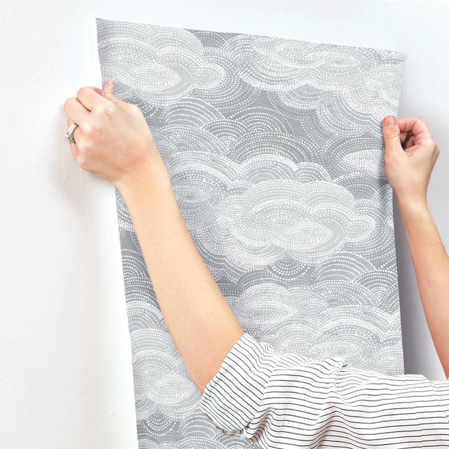 Vision Slate Stipple Clouds Blue Non Woven Wallpaper with Bohemian Graphics Pattern - A-Street Prints 4122-72404